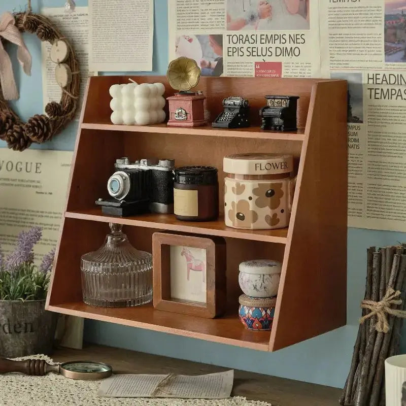 Solid Wood Cosmetics Storage Rack Multifunctional Organizer Desktop Cup Sample Storage Box Multi-layer Wooden Retro Storage Rack Furnish Wise