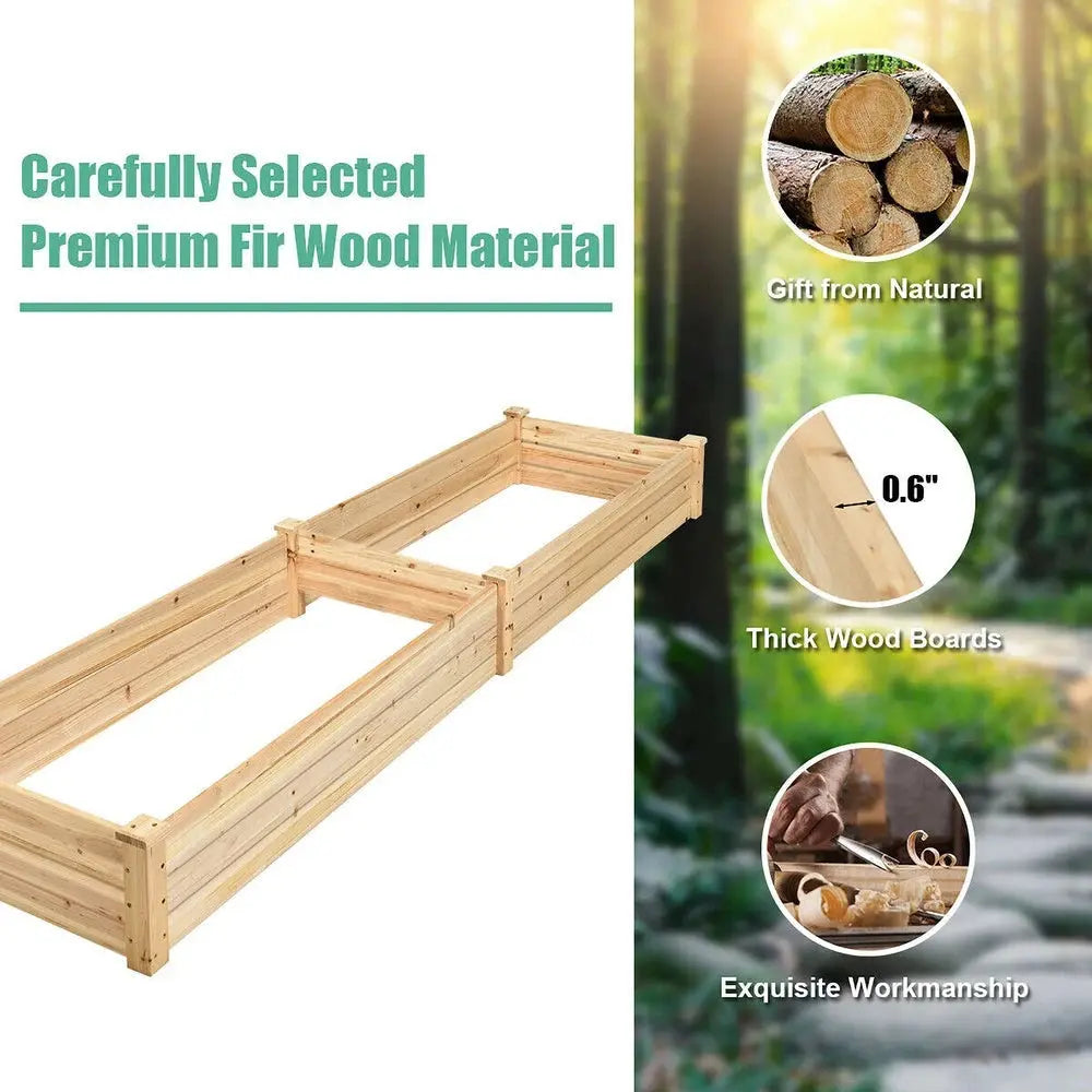 Solid Wood Raised Garden Bed with 2 Compartments