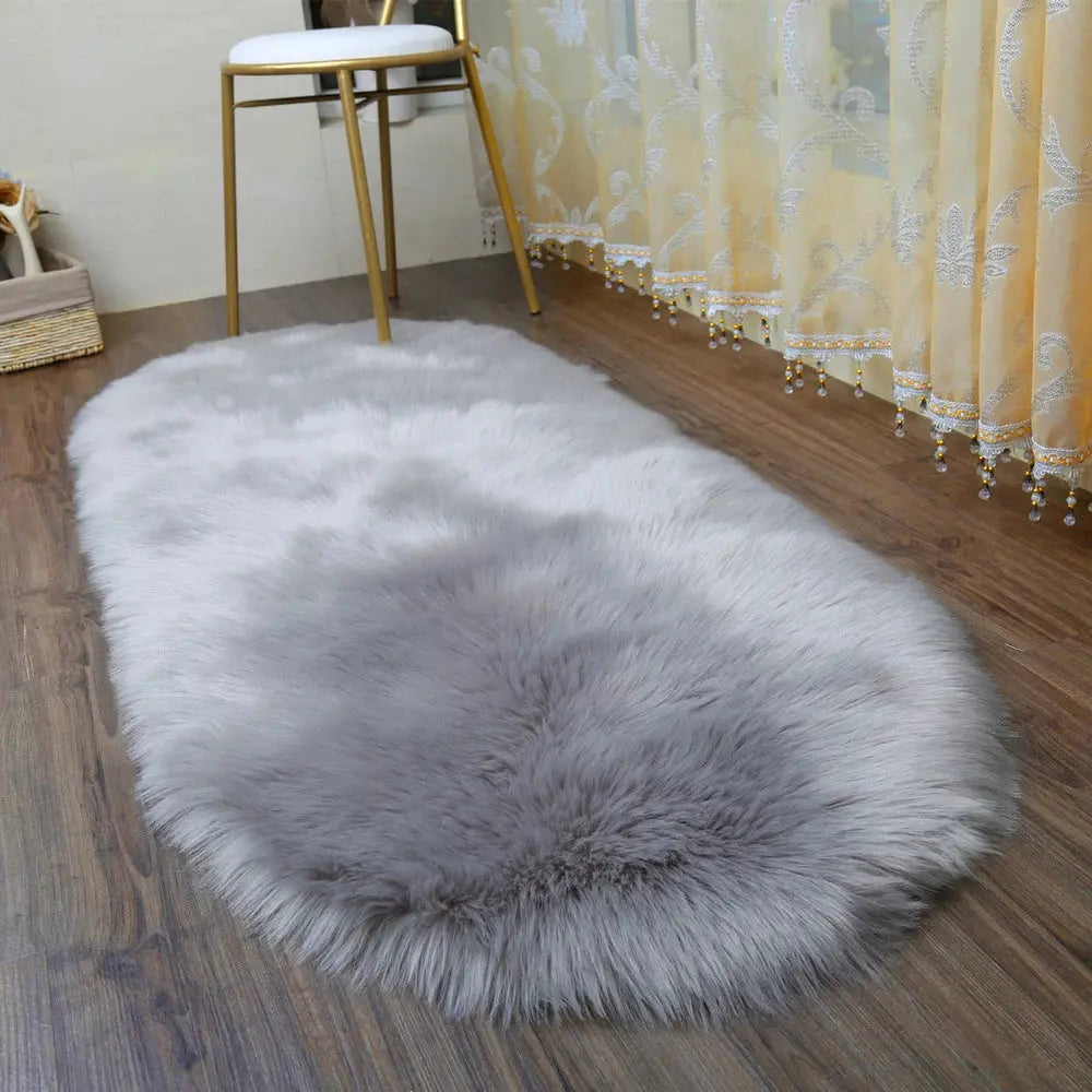 Oval Carpet Soft Fluffy Imitation Wool Area Rugs White Faux Fur Bedside Rug Grey Nordic Living Room Carpet For Bedroom Floor Mat Furnish Wise