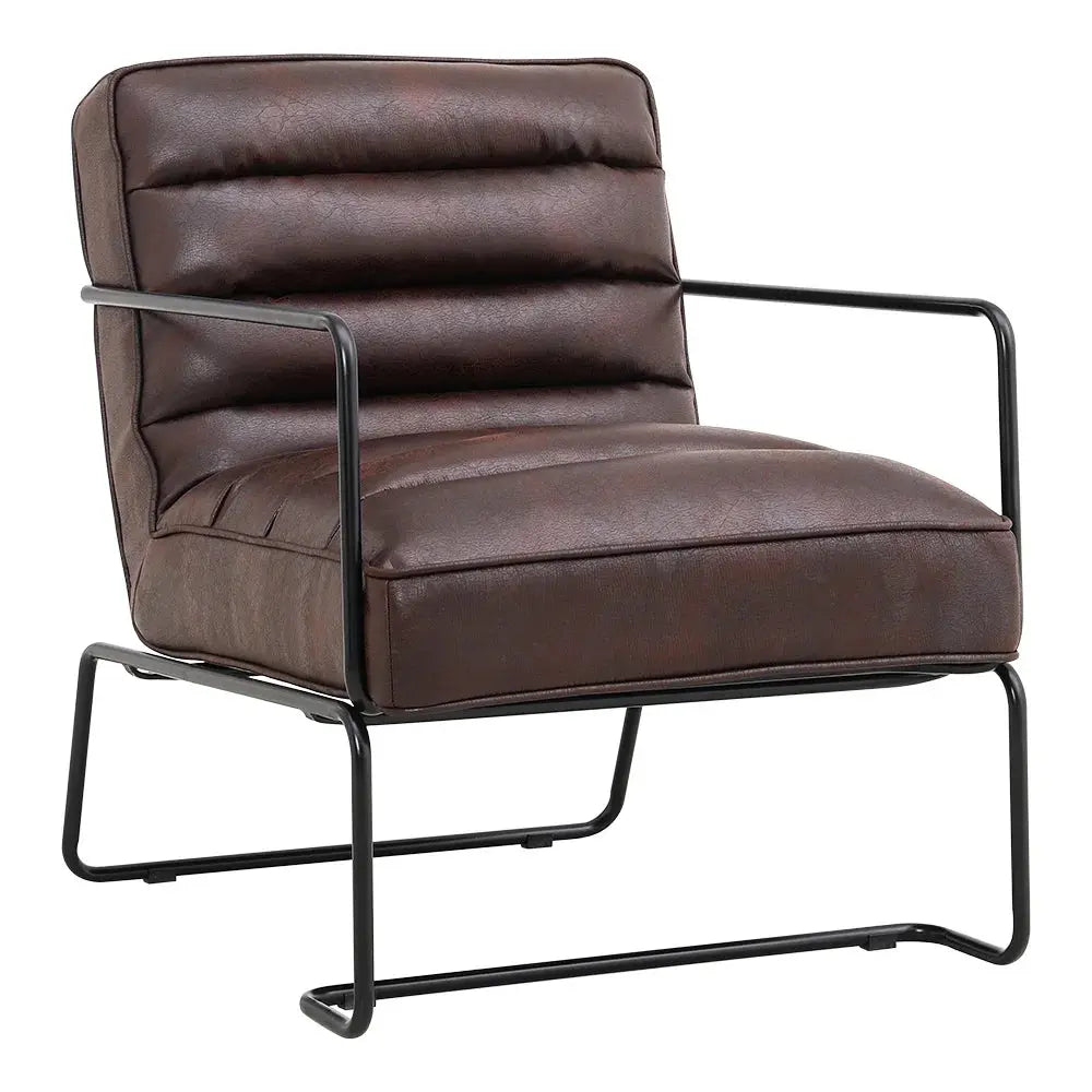 Mid-Century PU Leather Linen Armchair with Metal Base