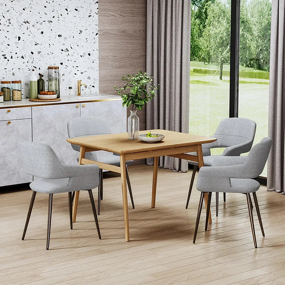 Set of 2 Linen Dinning Chair with Metal Legs