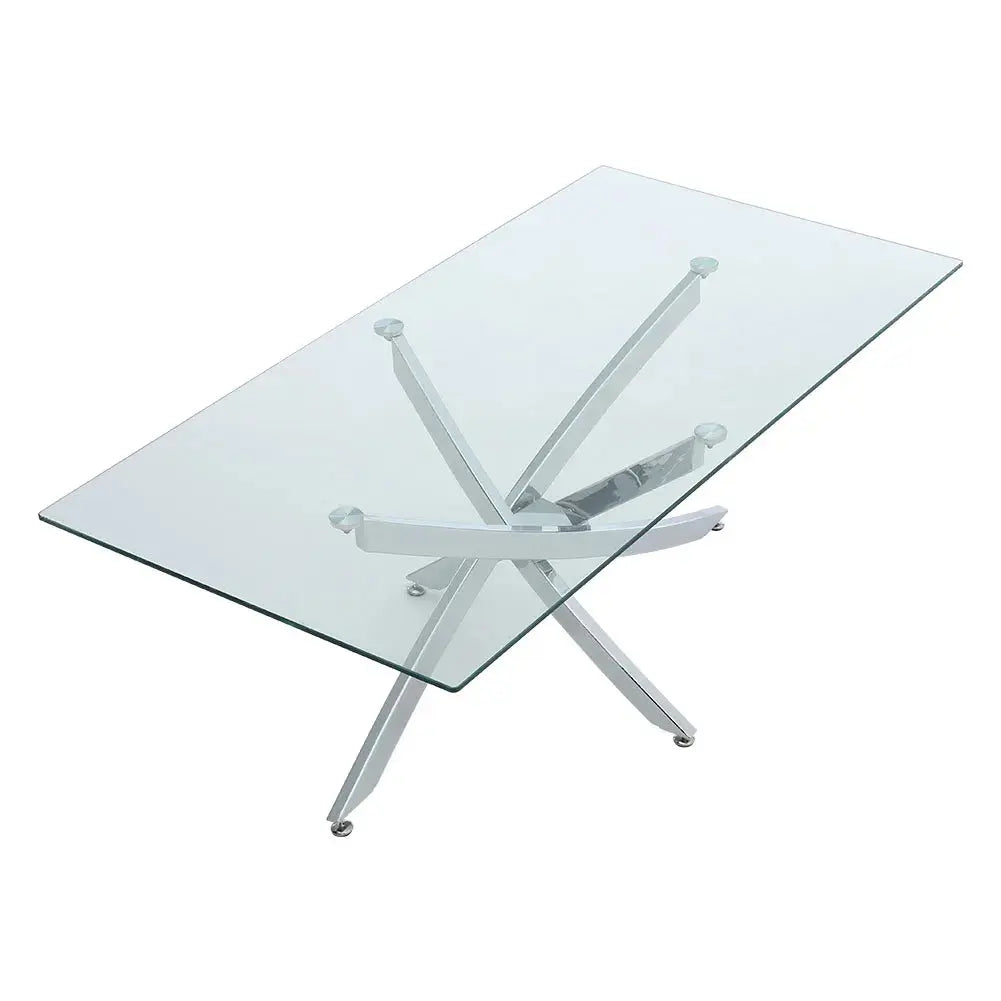 Rectangle Tempered Glass Top Side Table with Chrome Legs