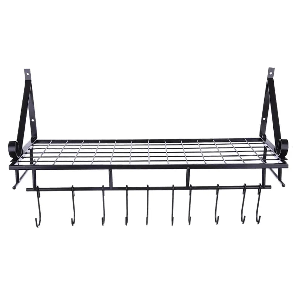 Wall Mounted Hanging Pot Pan Shelf with Hooks