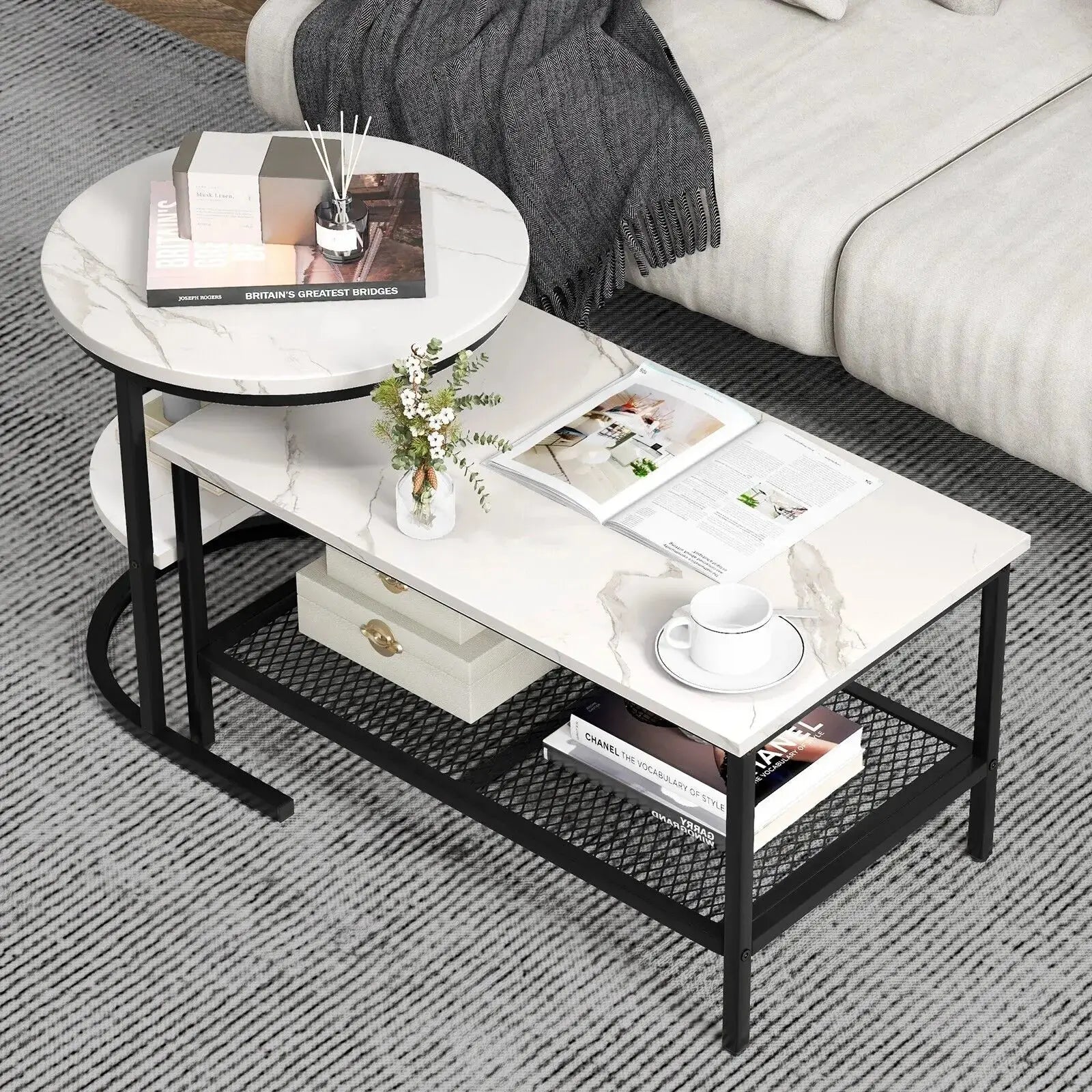 Set of 2 Coffee Nesting Table Set Furnish Wise