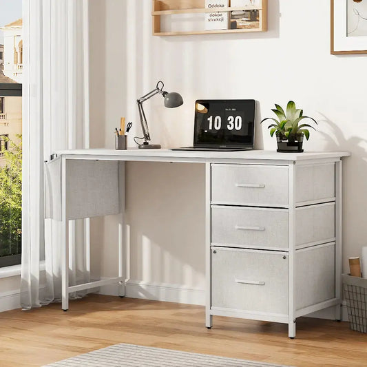 White Desk with 4 Drawers Furnish Wise