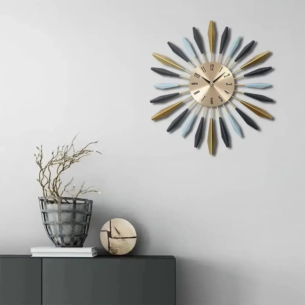 Large Metal Starburst Decorative Wall Clock Furnish Wise