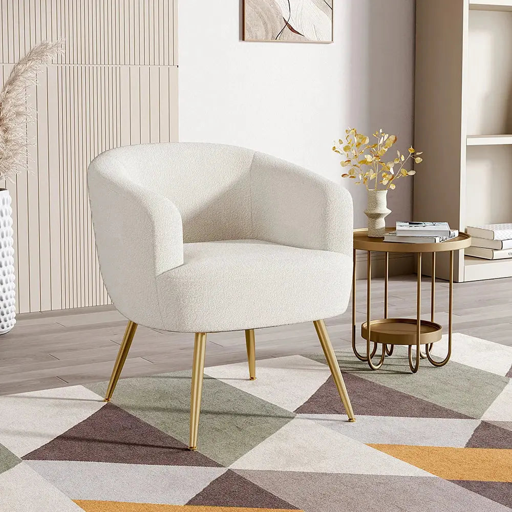 White Teddy Fabric Armchair with Metal Legs Furnish Wise