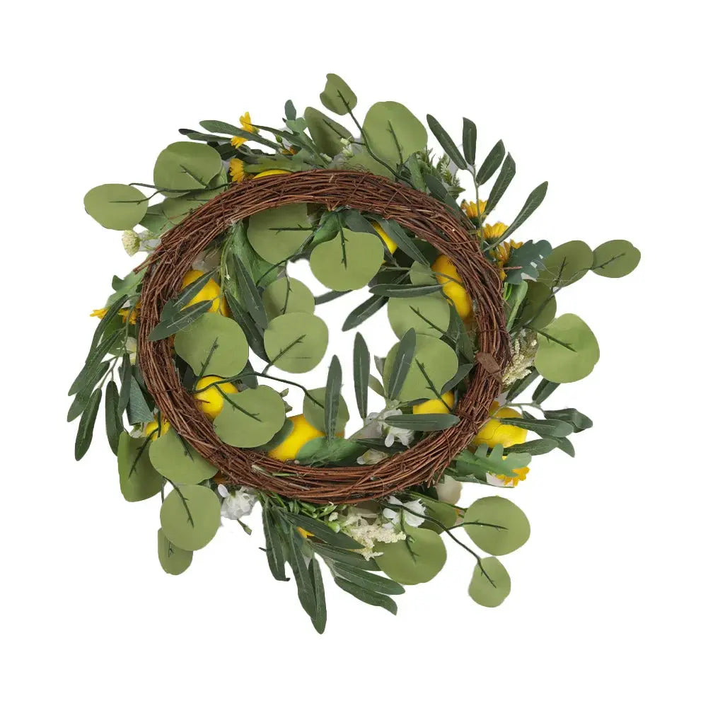 45cm Artificial Lemon Peony Wreath with Green Olive Leaves