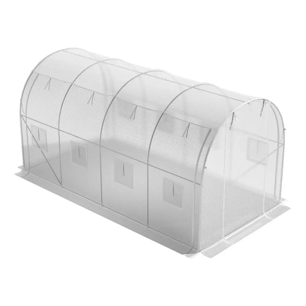 White 4m Outdoor Tunnel Greenhouse with Steel Frame