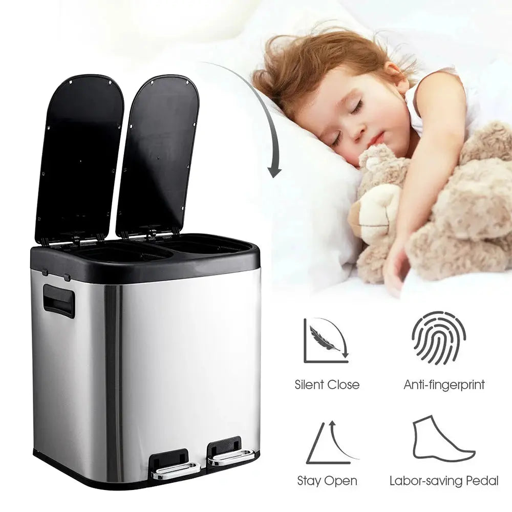 30L Stainless Steel Step Open Trash Can with Dual Pedals Furnish Wise