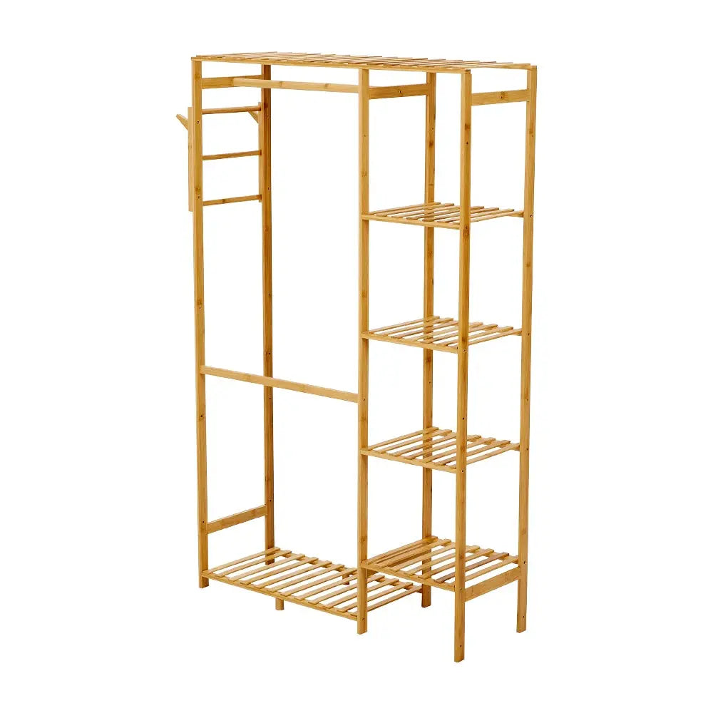 Wooden Clothes Rack with Hooks