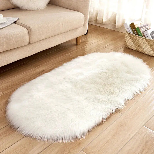 Oval Faux Fur Sheepskin Fluffy Floor Rug Furnish Wise