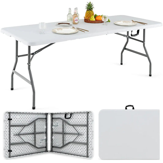 GOFLAME 180 CM Folding Dining Table, Heavy-duty Plastic Table w/ Handle, Metal Legs & Non-slip Foot Pads Furnish Wise