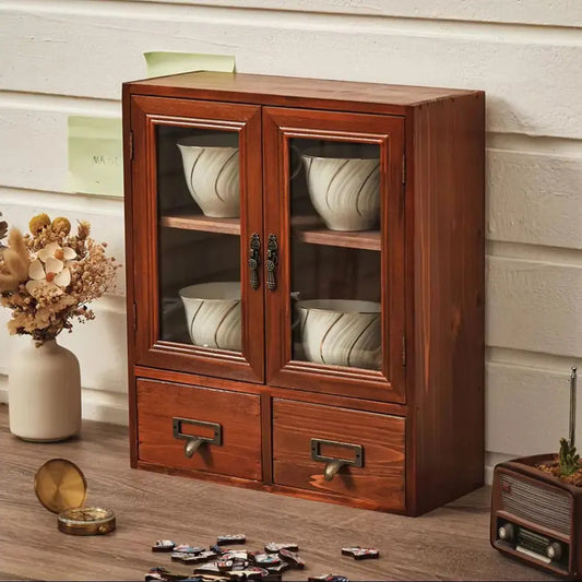 Retro Wooden Desktop Storage Organiser with Drawer Furnish Wise