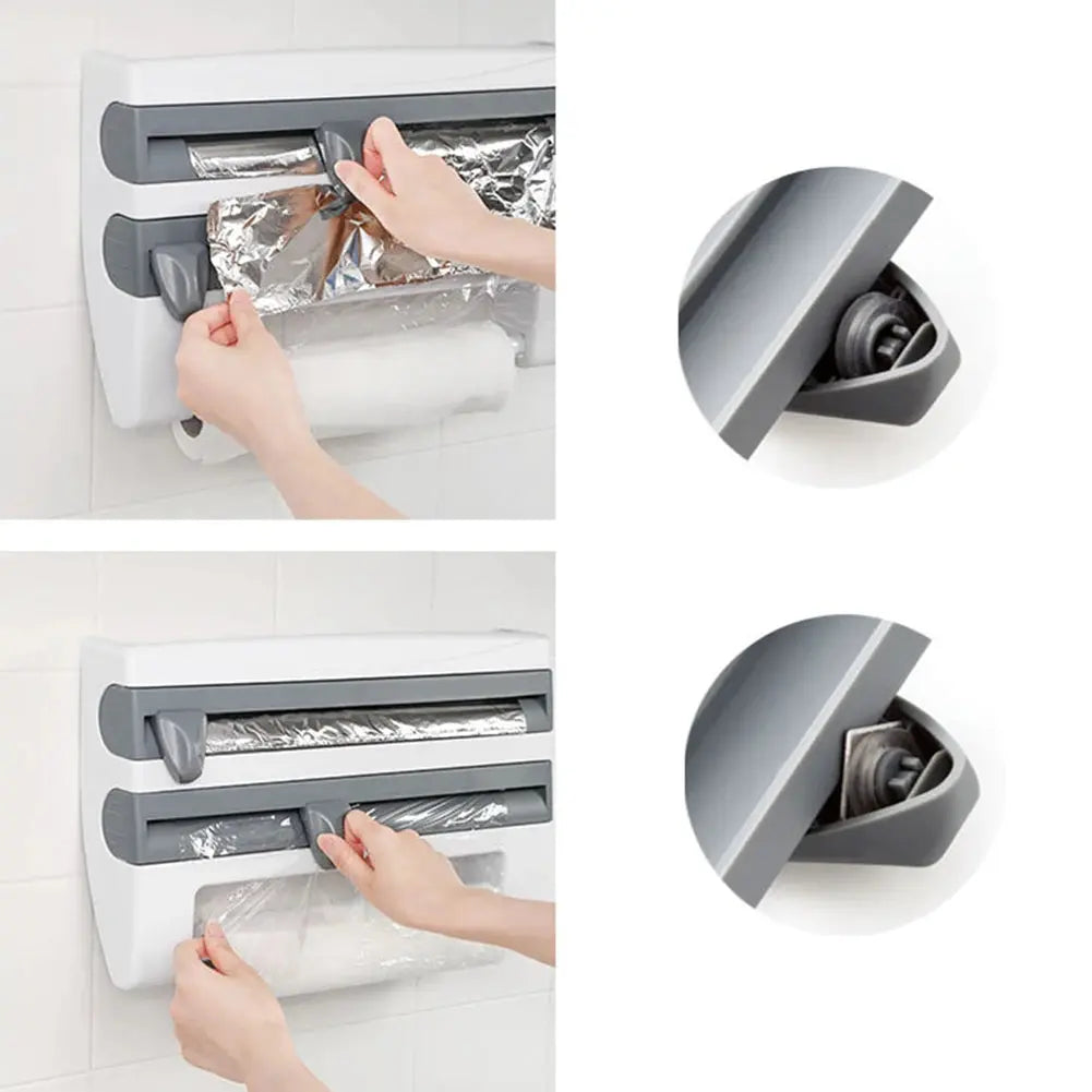 ABS Material Wall Mounted Kitchen Cling Film Dispenser with Cutter Furnish Wise