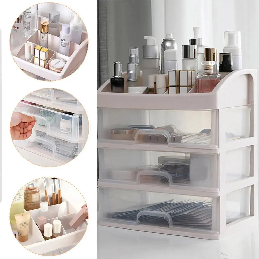 Clear White Portable Makeup Organiser 6 Compartments & 3 Drawers
