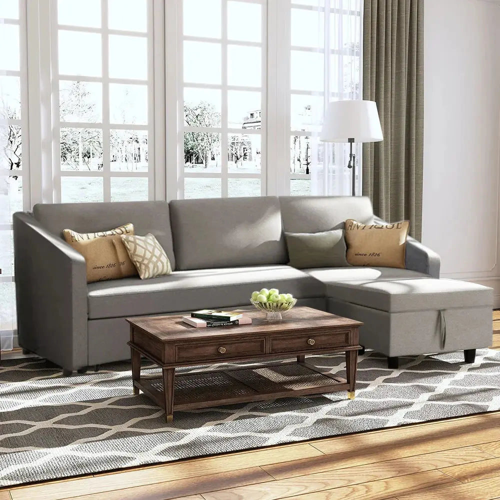 Dark Grey Corner 3-Seater Sofa Bed with Storage Furnish Wise