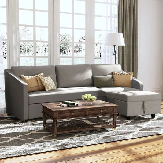 Dark Grey Corner 3-Seater Sofa Bed with Storage Furnish Wise