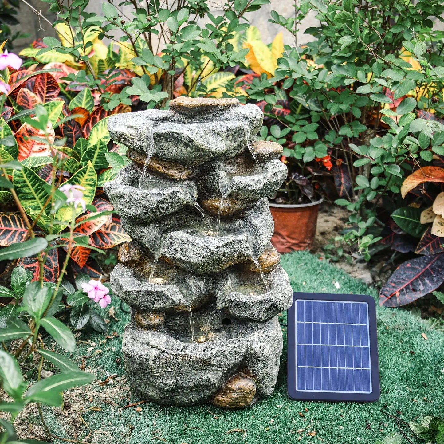 Garden Water Feature Outdoor LED Waterfall Fountain Rockery Decor