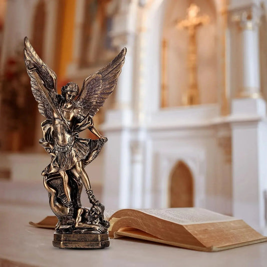 Resin San Miguel Arcangel Statue St Michael Figurine St Michael The Archangel Victoriously Over Satan Collection Sculpture Furnish Wise