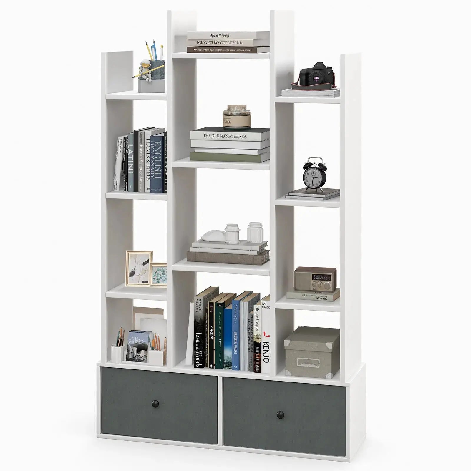 Open-Back Wooden Bookcase Display Furnish Wise