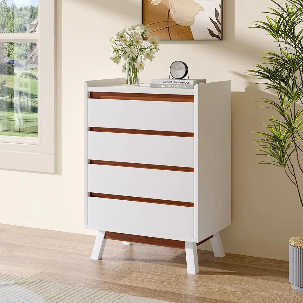 White 4 Tier 2-tone Finish Bedroom Storage Chest