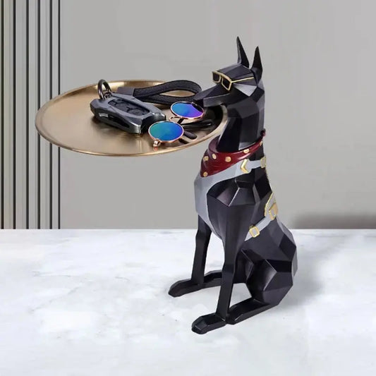 29cm Resin Doberman Tray Statue Decor Storage Organizer for Living Room Unique Gift for Dog Lovers Pet Memorial Home Desk Decor Furnish Wise
