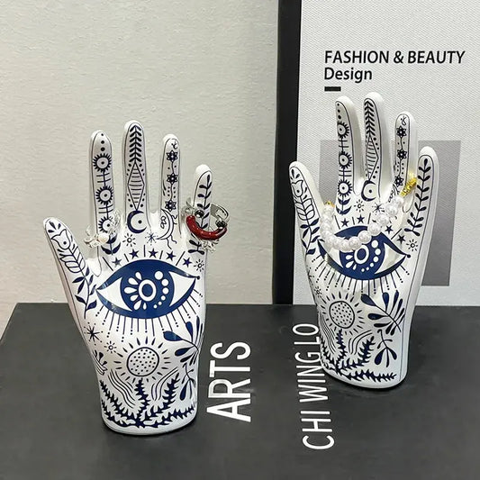 Hand Ring Holder Jewelry Holder Stand Witch Mystical Gifts Women Black Palmistry Hand Psychic Fortune Teller Ceramic Figurine Furnish Wise