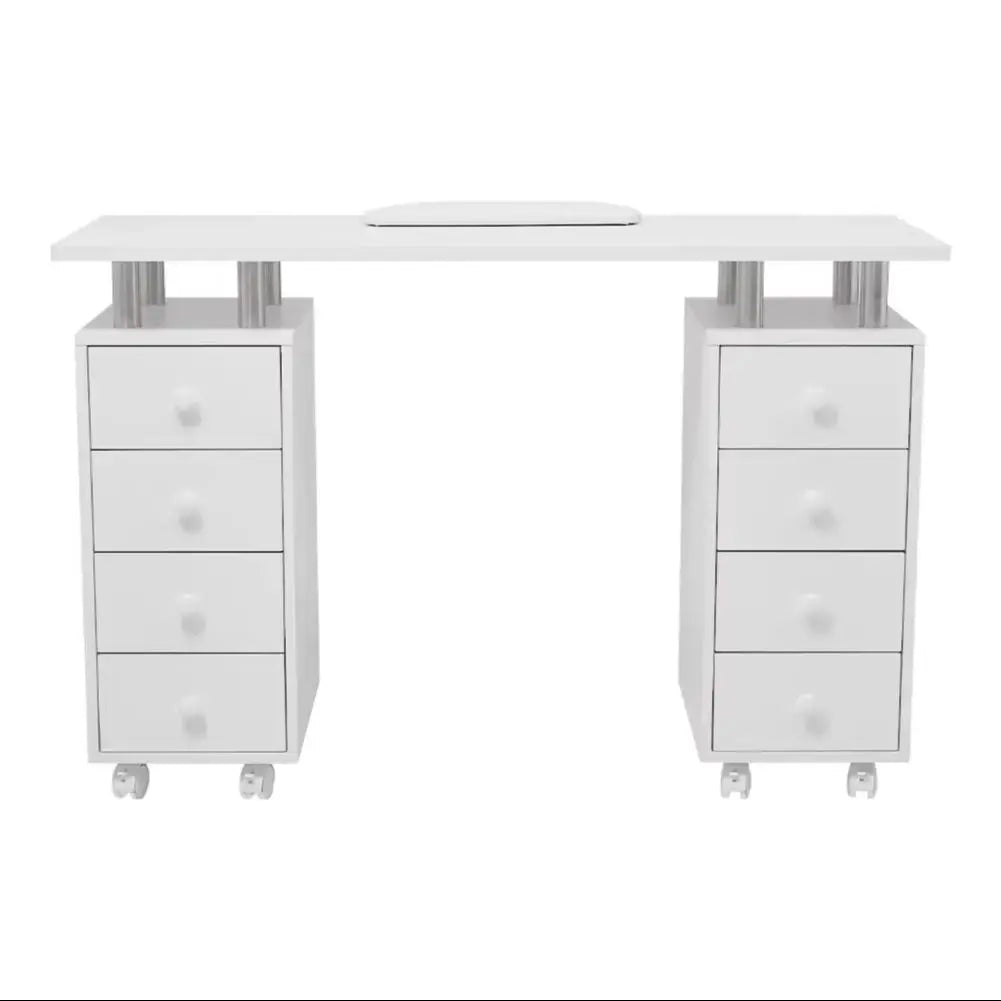 8 Drawers Manicure Station Nail Table Salon Nail Desk on Wheels Furnish Wise