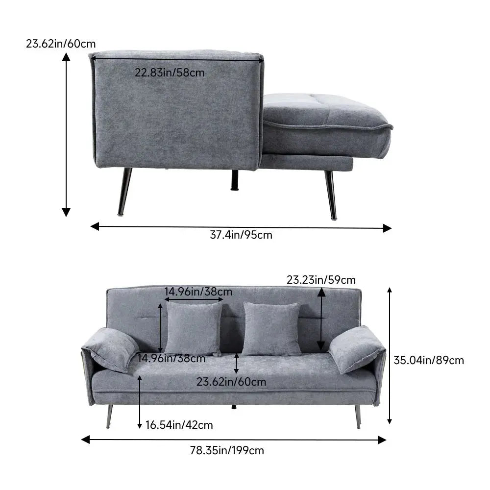 3-Seater Contemporary Convertible Sofa Bed with 2 Pillows Furnish Wise