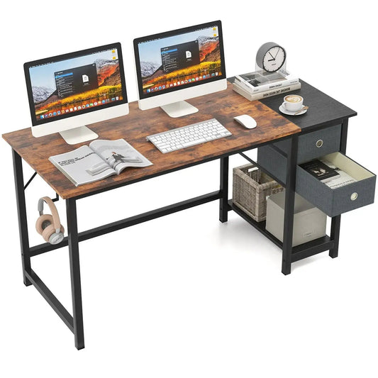 GOFLAME 140 cm Home Office Desk Writing Desk Modern Computer Workstation with 2 Drawers Furnish Wise