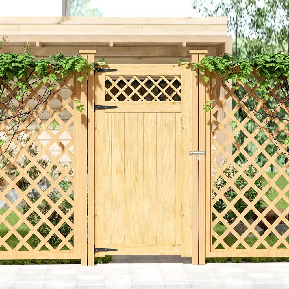 Rhombus Garden Wood Fence Gate with Door Latch Furnish Wise