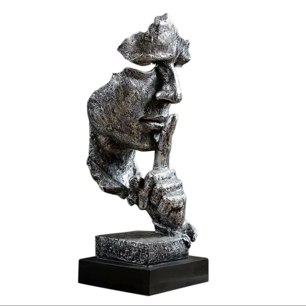 Retro Silver Resin Art Thinker Sculpture