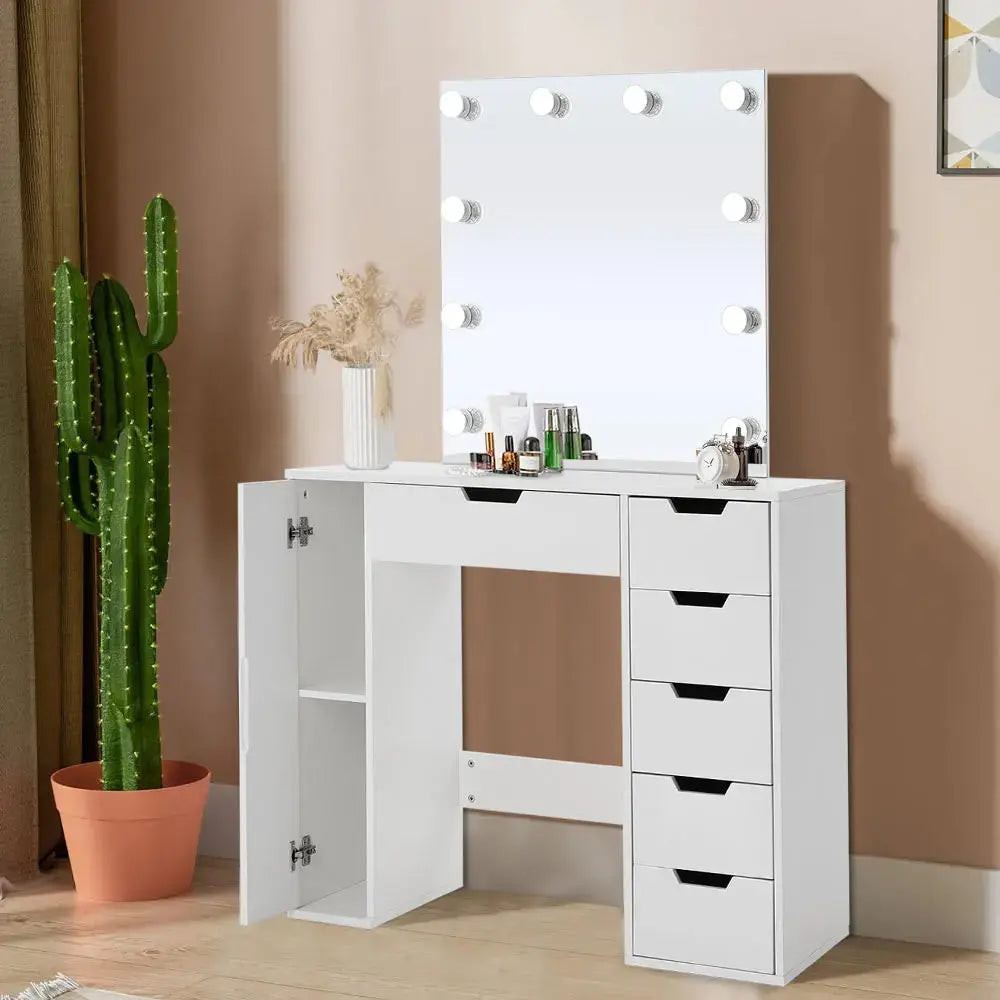 Hollywood Makeup Dressing Table with LED Lighted Mirror Furnish Wise
