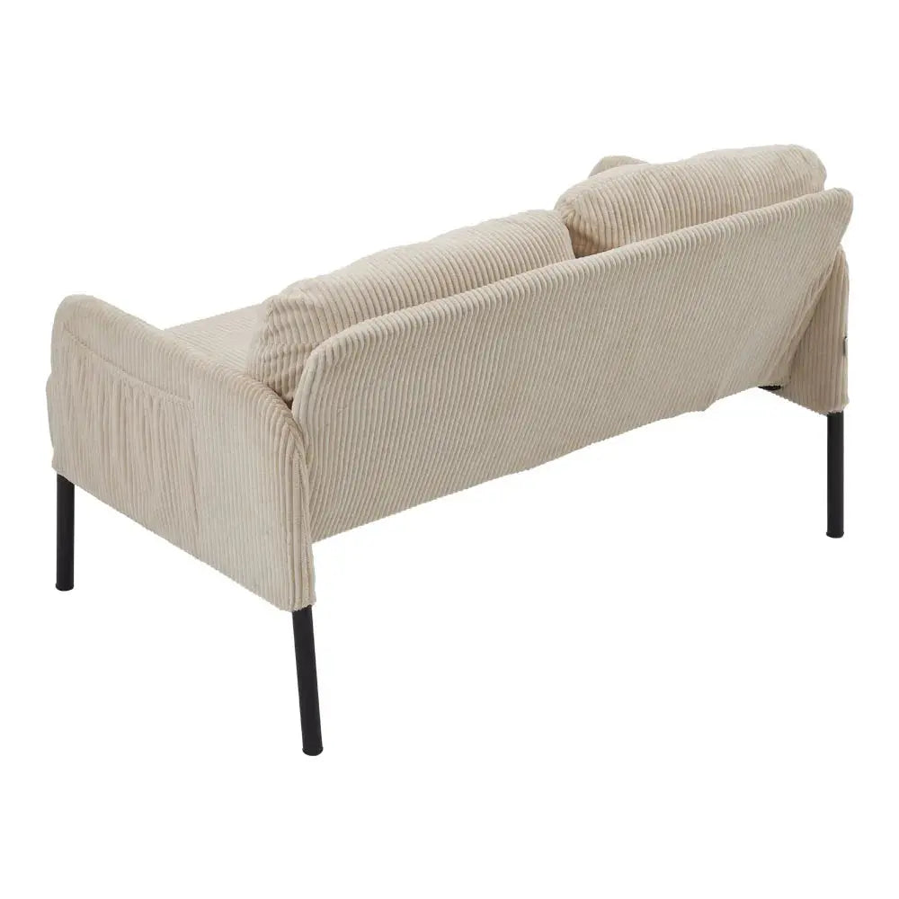 2-Seat Beige Corduroy Sofa with Armrests And Wooden Legs Furnish Wise