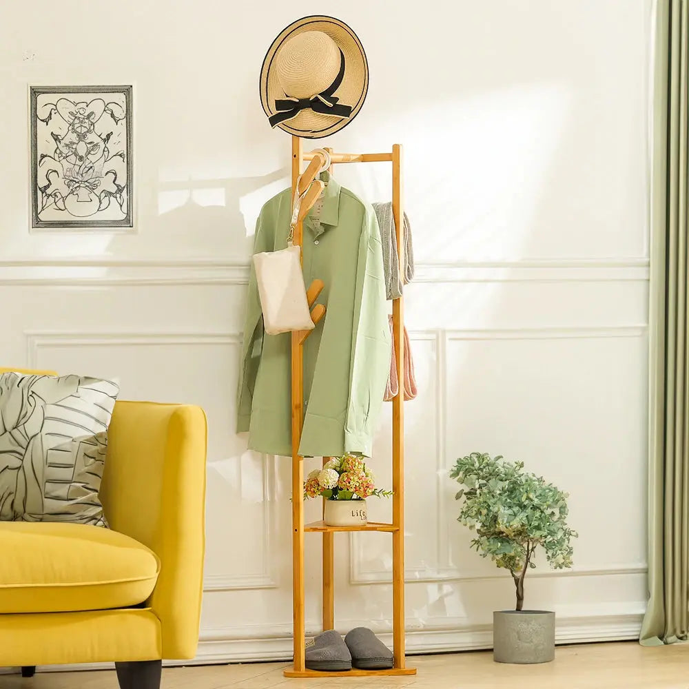 Bamboo Coat Rack Stand Coat Standing Tree Furnish Wise