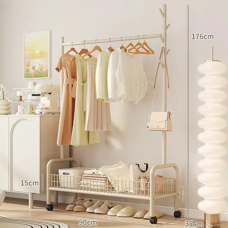 Mobile Clothes Rack with Storage - Freestanding Garment Organizer with Hooks & Shelves, Floor Hanger for Bedroom, hanger rack Furnish Wise