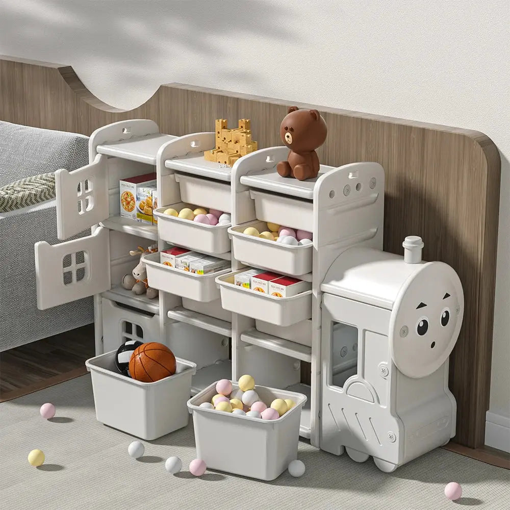 Cute Train Shape Toys Storage Rack for Kids Floor Standing