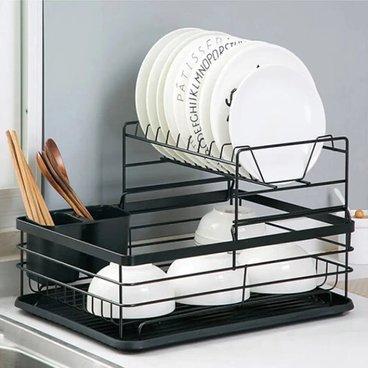 Black Multifunctional Kitchen Storage Dish Rack Furnish Wise
