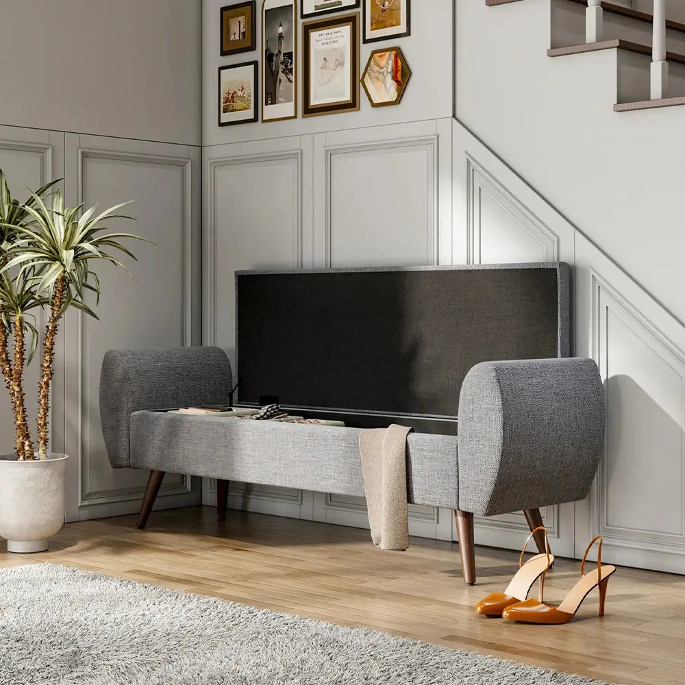 Linen Upholstered Modern Comfortable Multifunctional Storage Bench Furnish Wise