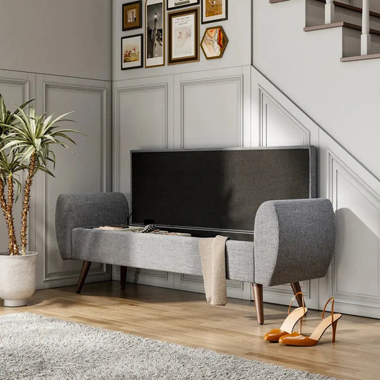 Linen Upholstered Modern Comfortable Multifunctional Storage Bench Furnish Wise