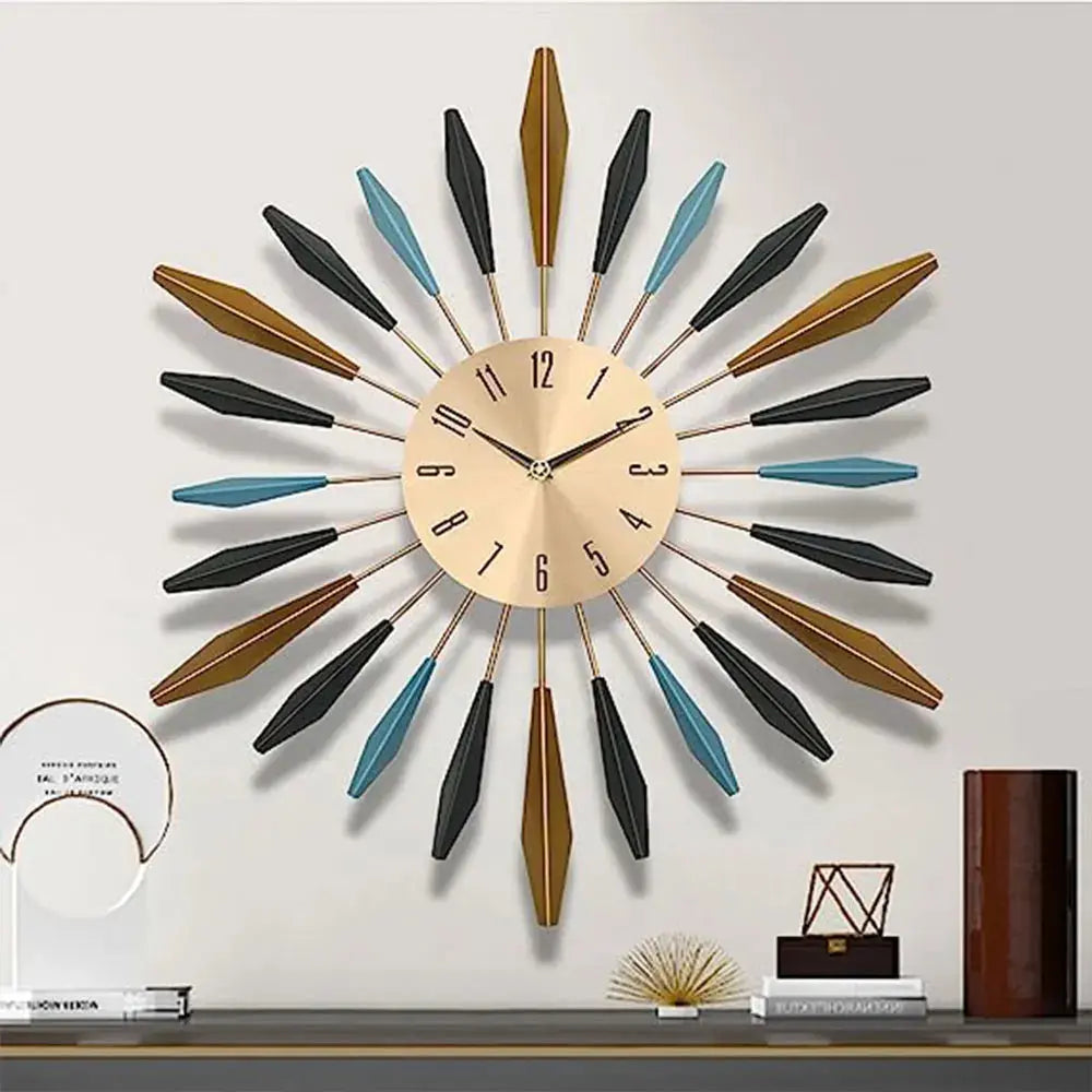 Large Metal Starburst Decorative Wall Clock Furnish Wise