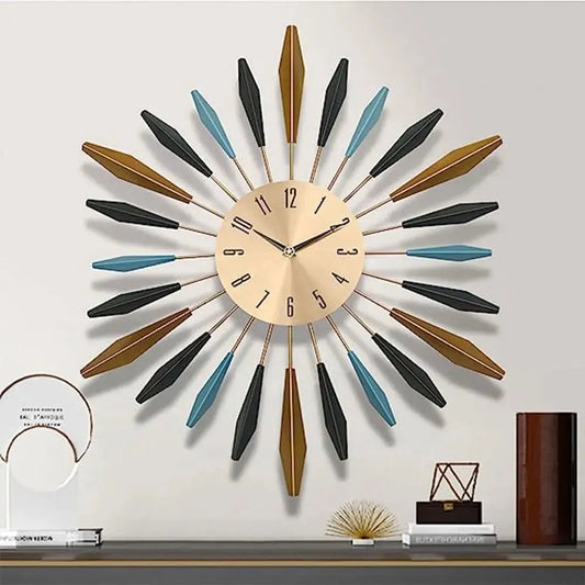 Large Metal Starburst Decorative Wall Clock Furnish Wise
