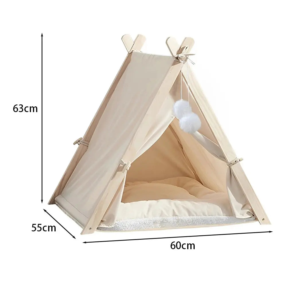 Cozy Pet Tent Teepee with Thick Cushion & Wooden Frame
