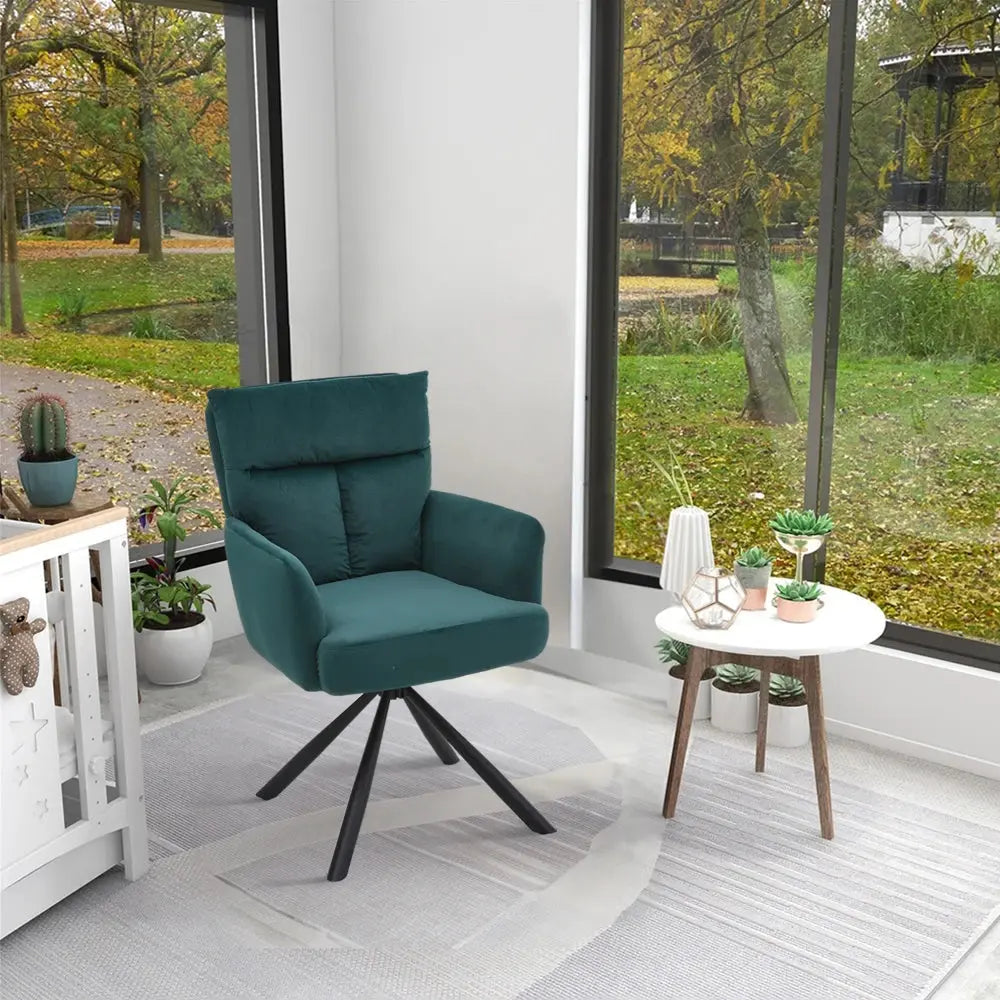 Green Modern Upholstered Swivel Armchair with Black Legs Furnish Wise