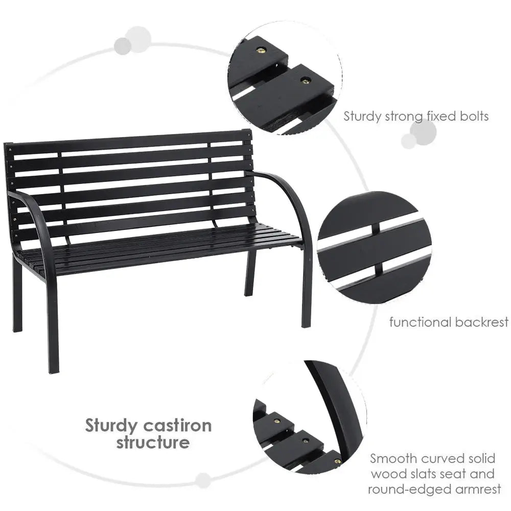 Outdoor Garden Metal Wood Bench