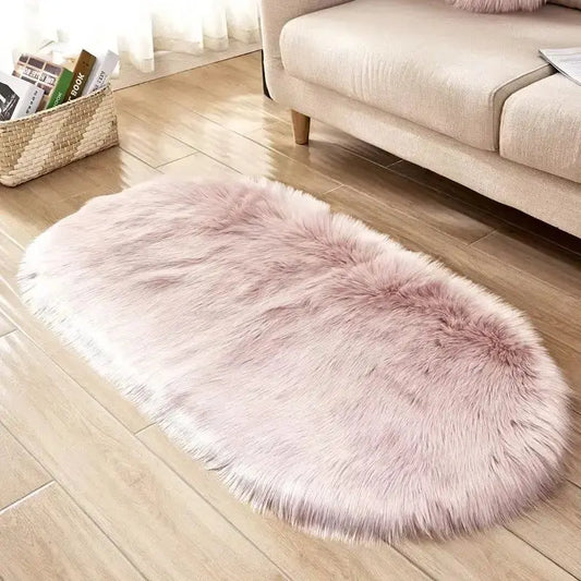 Oval Faux Fur Sheepskin Floor Rug Furnish Wise