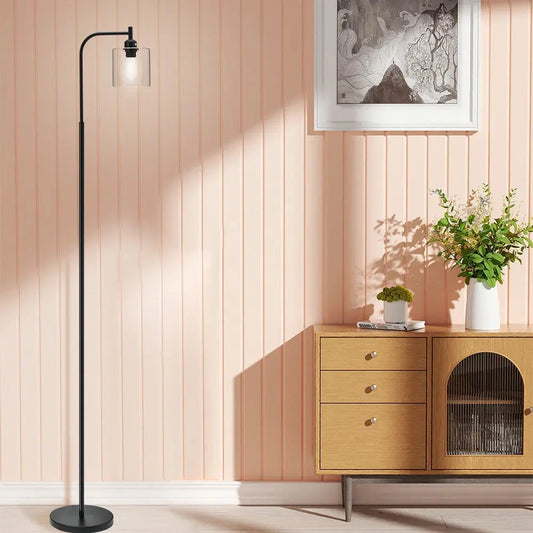 Black Minimalist Floor Lamp with Glass Lampshade Furnish Wise
