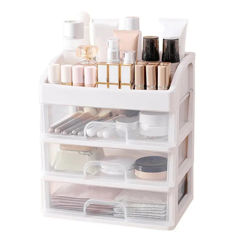 Clear White Portable Makeup Organiser 6 Compartments & 3 Drawers