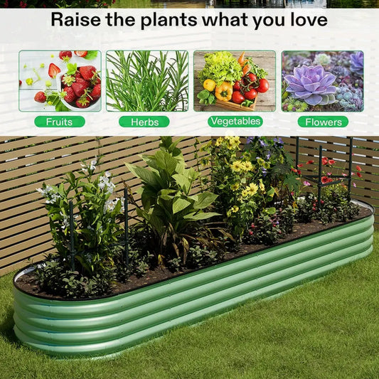 Light Green Oval-Shaped Steel Raised Garden Bed